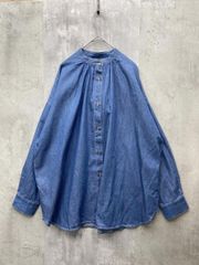 美品 45rpm かすり バンドカラーデニムシャツ 2 L相当 インディゴ