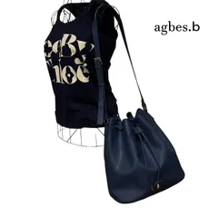 アニエスベー　agnes.b　VOYAGE　巾着型　本革レザーショルダーバッグ　ネイビーブルーのサムネイル