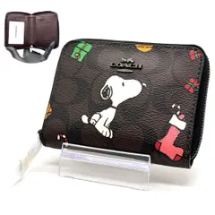 【遊び心を忍ばせる】　COACH PEANUTS　二つ折り財布 コラボ スヌーピー シグネチャー ラウンドファスナー コンパクトウォレット　ブラウンのサムネイル