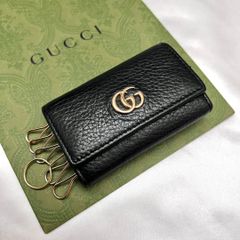 美品✨ GUCCI グッチ GGマーモント レザー 6連 キーケース ◇美品◇グッチ GGマーモント 6連キーケース レザー ブラック×ゴールド