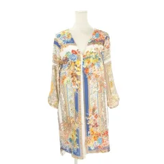 ザラ ベーシック ZARA BASIC ワンピース XS 白 ホワイト オレンジ 青 ブルー 花柄 Vネック 七分袖 /CK21 ■ECB006のサムネイル