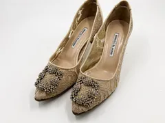 MANOLO BLAHNIK マノロブラニク HANGISI LSMOR ハンギシ レディース パンプス ハイヒール 靴 レース MND ベージュ サイズ：38 9XX-0700のサムネイル