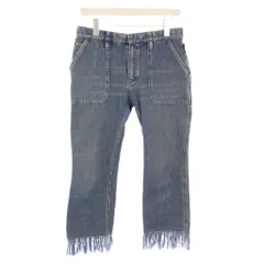 クロエ CHLOE デニムパンツ ジーンズ ジップフライ フリンジ ワンカラー ロゴパッチ 40 青 ブルー /BBのサムネイル