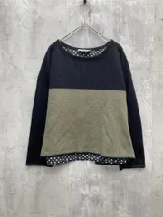 Jocomomola ホコモモラ ウール100% 配色 ドット柄 水玉 レイヤード風 重ね着風 ニット セーター size40/黒ｘ緑 ■◇ レディースのサムネイル