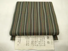 平和屋着物●本場筑前博多織　草木染　手織工房　染匠：小森久　八寸名古屋帯　蓬染　縞　証紙付き　正絹　逸品　CABJ2223dyのサムネイル