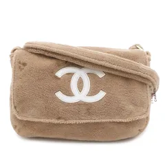 CHANEL シャネル プレシジョン ノベルティ ココマーク ショルダーバッグ 斜め掛け パイル地 モカブラウン ホワイトのサムネイル