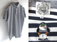 SINA COVA シナコバ 船長刺繍 ロゴワッペン アンカー釦 半袖 コットン ボーダーポロシャツ M ネイビー 紺白 イタリアブランドのサムネイル