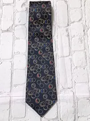美品　Rainbow　シルク　ネクタイ　黒地　サークル模様のサムネイル