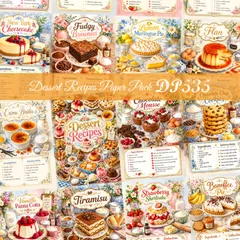 【DP535】デザインペーパー デザートレシピペーパーパック コラージュシートのサムネイル