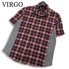 VIRGO ヴァルゴ 春夏★ 半袖 チェック 切替 リブ フランネル ボタンダウン シャツ 日本製 Sz.2 メンズのサムネイル