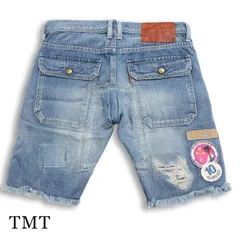 TMT ティーエムティー ビッグホリデー ダメージ リペア加工★ ワッペン デニム ショート パンツ ジーンズ Sz.S メンズのサムネイル
