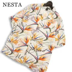 NESTA ネスタ 春夏★ 半袖 レーヨン 総柄 ロゴ ボタニカル柄 アロハ シャツ Sz.M メンズ レゲェのサムネイル