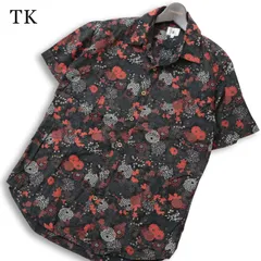 TK タケオキクチ 春夏★ 半袖 和柄 花柄 総柄 シャツ 日本製 Sz.3 メンズ 黒のサムネイル