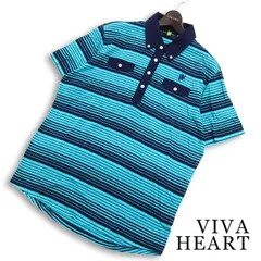 VIVA HEART ビバハート ゴルフ 春夏★ 半袖 ボーダー ロゴ刺繍 ボタンダウン ポロシャツ 大きいサイズ Sz.52 メンズのサムネイル