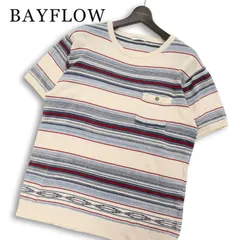 BAYFLOW ベイフロー 春夏★ 半袖 ボーダー ネイティブ柄 コットン ニット セーター Tシャツ Sz.4 メンズのサムネイル