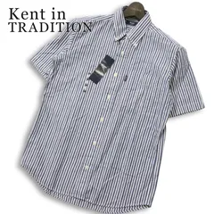 【新品 未使用】 Kent in TRADITION ケント 春夏★ 半袖 ストライプ ボタンダウン シャツ Sz.M メンズ ネイビーのサムネイル