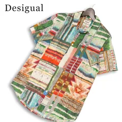 Desigual デシグアル 春夏★ 【Cam_adrian】 半袖 総柄 パッチワーク風 エスニック柄 インド綿 シャツ Sz.M メンズのサムネイル