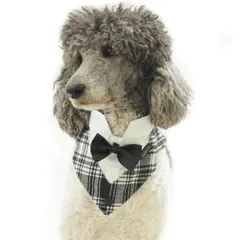 犬 バンダナ タキシード 襟 フォーマル ドッグ スカーフ カラー 蝶ネクタイ リボン 調整可 小型 中型 大型犬 猫 結婚式 誕生日 コスプレ 写真 (ブラック・ホワイトTux, S)のサムネイル