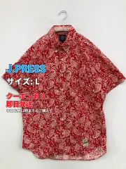 J.PRESS ジェイプレス シャツ/ブラウス L レッド コットン その他総柄 ミドル丈 半袖 レギュラーカラー ボタンダウン メンズ レディースのサムネイル