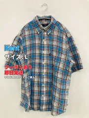 Kent ケント シャツ/ブラウス L ブルー リネン・麻 チェック柄 ミドル丈 半袖 ボタンダウン メンズのサムネイル