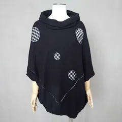 高級 TOKUKO 1er Vol トクコプルミエヴォル ウール ニット チュニック ポンチョ風 オフタートル ドット チェック パッチワーク ブラックのサムネイル