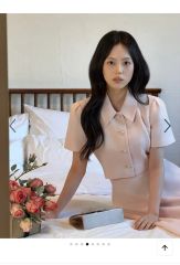 Daisy puff sleeve tweed tops pink - メルカリ