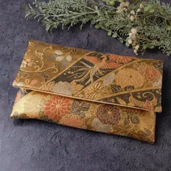 【アウトレット】御朱印帳ケース　御朱印帳入れ    帯リメイク   袱紗タイプ　和柄　和風　上品　ゴールド　鳳凰　一点物　G-25-072　ハンドメイドのサムネイル