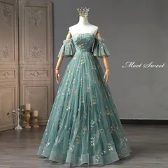新品 カラードレス 3way 付け袖 グリーン 編み上げ ロングドレス 結婚式 二次会 発表会 演奏会 ウェディングドレス ウエディングドレス 花嫁 前撮り プリンセスドレス イブニングドレス コンサート パーティードレス ブライダル 披露宴 舞台演出衣装のサムネイル