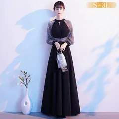 新品 ドレス 大人 ピアノ 発表会 ロングドレス 演奏会 結婚式 母親 ピアノ発表会 黒ドレス 袖付き キラキラ ワンピース 長袖 演奏会ドレス 演奏会用ドレス パーティードレス イブニングドレス ロング丈 ミモレ丈 ショートのサムネイル