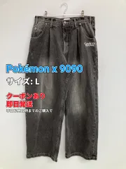 Pokémon x 9090 ポケモンナインティナインティ デニムパンツ L ブラック レギュラー ストレート スタンダード バックプリント ワンポイント ブランドロゴ フルレングス メンズ レディースのサムネイル
