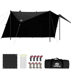 GOGlamping HENGEN+スクエアタープTC 正方形タープ ポリコットン 焚き火可 【19箇所ループ・特殊防水テープ付き】500mm耐水圧 撥水加工 遮光/遮熱/難燃 ソロキャンプ 軽量 コンパクト キャンプ アウトドア (ブラック(2.95m))のサムネイル