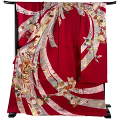 振袖 身丈174cm 裄丈71cm 未仕立て 千總 仮絵羽 落款 鳳凰 橘 金糸 銀通し 赤 正絹 逸品 【中古】のサムネイル