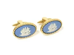 ■美品■ WEDGWOOD ウェッジウッド ジャスパー カフリンクス カフスボタン アクセサリー メンズ ブルー系×ゴールド系 DN9446のサムネイル