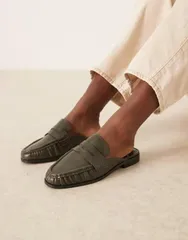 エイソス レディース シューズ スリッポン・ローファー ギャザー ASOS DESIGN Mouse ruchedetailoafer mules in dark GREEN グリーンのサムネイル