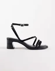 エイソス レディース シューズ サンダル ヒール ASOS DESIGN Wide Fit Honeybee mid block heeled sandals Black ブラックのサムネイル