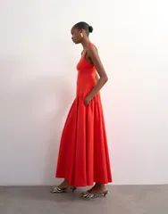 トップショップ レディース トップス ワンピース リネン マキシ Topshop dropped waist linen blend maxi dress Red レッドのサムネイル