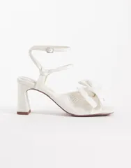 エイソス レディース シューズ サンダル ヒール ASOS DESIGN Happiness bow detail block heeled sandal plisse IVORY アイボリーのサムネイル