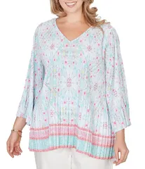 ルビーアールディー レディース トップス シャツ Vネック プラスサイズ プリント ブラウス Ruby Rd Plusize Tapestry Border Print VNeck 34 Sleeveのサムネイル