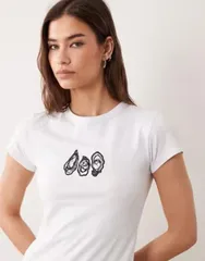 エイソス レディース トップス Tシャツ ASOS DESIGN oyster embroidery baby tee WHITE ホワイトのサムネイル