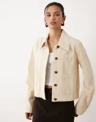 マンゴ レディース アウター ジャケット・ブルゾン コットン デニム Mango 100 cotton denim jacket in butter yellow イエローのサムネイル