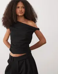 マンゴ レディース トップス タンクトップ ノースリーブ Mangone shoulder sleeveless top Black ブラックのサムネイル