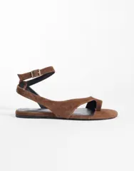 マンゴ レディース シューズ サンダル スエード レザー Mango 100 suede leather flat sandal BROWN ブラウンのサムネイル