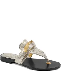 ダナキャラン レディース シューズ サンダル トール ベルベット Donna Karan Velvet Metallic Thong Sandals White Gold ホワイトのサムネイル