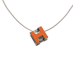 HERMES Hキューブ ネックレス シルバー×オレンジ ペンダントトップ
