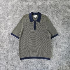 CULLNI バイカラーメッシュニット ジップアップポロシャツ 1 黒✖️青