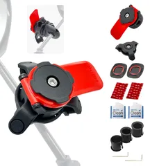 GOROPRI 原付 スマホホルダー バイク 原付き スクーター バイク用スマホホルダー 全機種対応 汎用タイプ 衝撃吸収ダンパー 日本語説明書 付き ツイスト＆ロック方式 ミラーステーに取付けるタイプ 【汎用アダプ [レッド・ミラー・衝撃吸収ダンパー付き②]のサムネイル