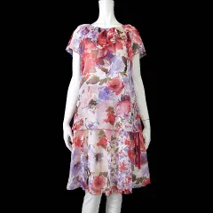 ハロッズ Harrods セットアップ 上下 トップス フリル袖 フレアスカート 花柄 薔薇 M 2 赤 ローズ レッド 白 ホワイト ラベンダー 美品のサムネイル
