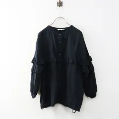 ニコアンド niko and… リネンリヨセルフリルドロストブラウス M‖ブラック シャツ 前開き ワイド ゆったり 【2400015050270】のサムネイル