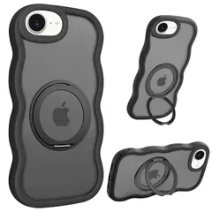 iPhone 17e/16e ケース Magsafe対応 360°回転スタンド アイフォン17e 16e カバー iPhone17e 携帯ケースiPhone 16e ケースリング マグネット ワイヤレス充電 縦横多角度 対応 かわいい 耐衝撃 PC+TPU 波のサムネイル