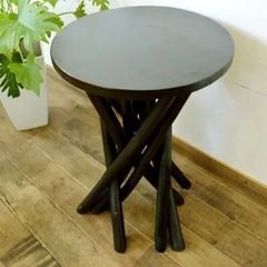 ♪チーク無垢材製 花台サイドテーブル ダークブラウン ［直径35cm］　　　　サイドテーブル 花台 カフェテーブル テーブル アジアン家具 アジアン雑貨